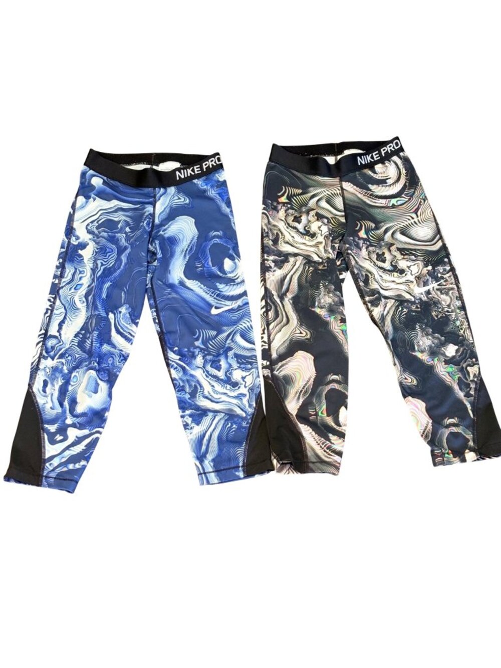Nike Pro Dri-Fit Graphic 3/4 Compression Tights XS Blue & Black Swirl Pattern